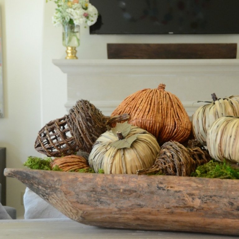 höst deco idéer majsskal pumpa tinker ekoll trä blomma låda