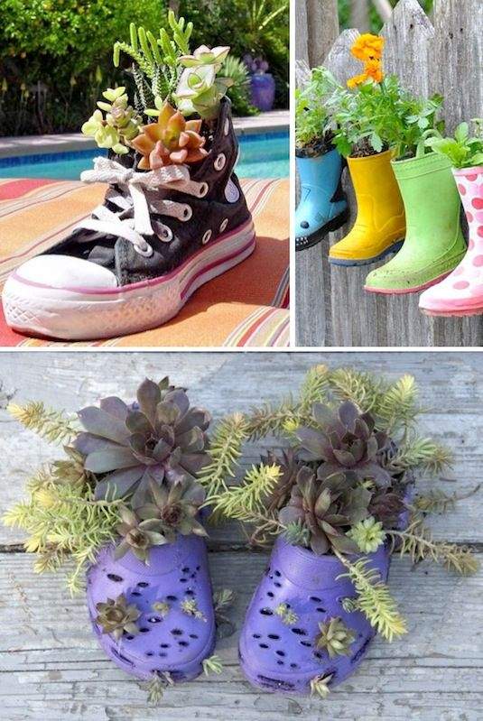 planter-trädgård-gamla-skor-sneaker-crocs-gummistövlar