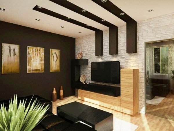 Idéer-för-tak-design-trä-balk-vardagsrum