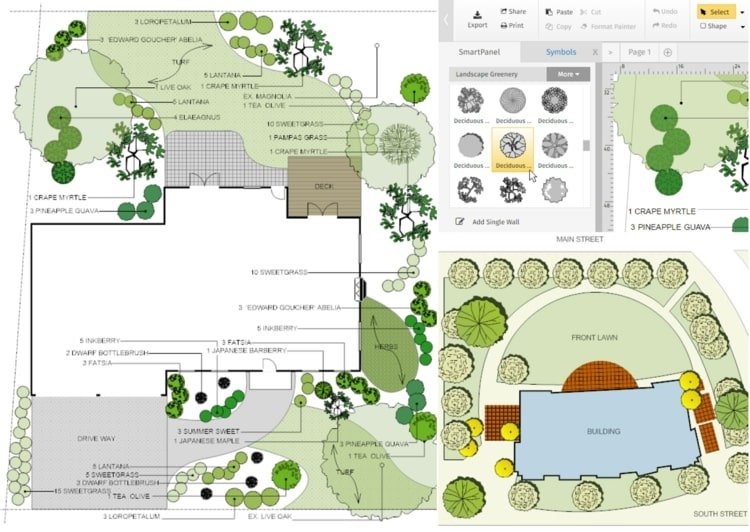 Rita och designa trädgårdar och konstruktioner med Smartdraw