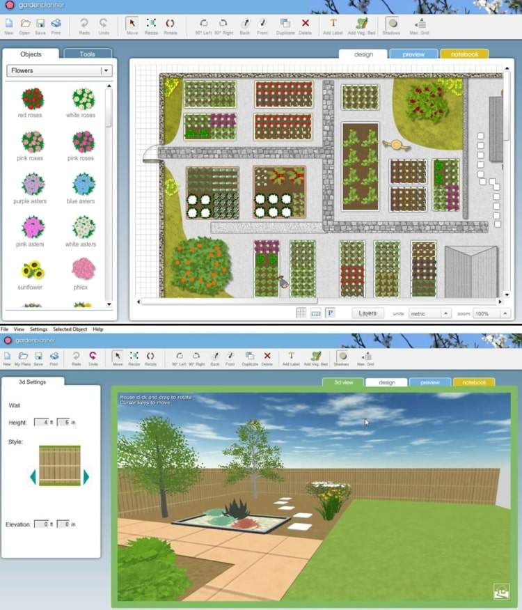 3D trädgårdsplanerare Trädgårdsplanerare med alternativ för fågelperspektiv att köpa