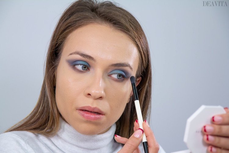Festmakeup i turkos och grålila
