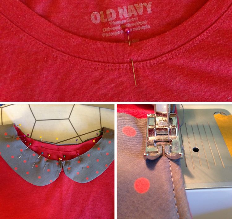 upcycling-idéer-kläder-sy-instruktioner-t-shirt-Peter Pan krage-röda prickar