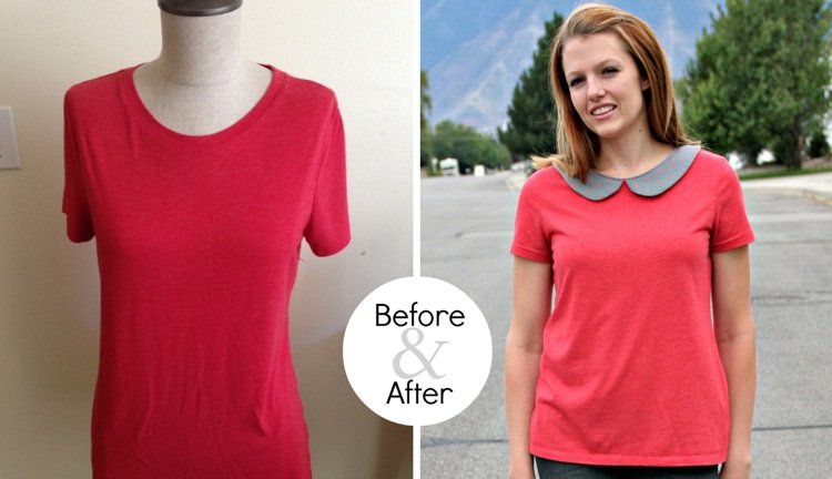 upcycling-idéer-kläder-sy-instruktioner-Peter Pan-krage-t-shirt-före-efter