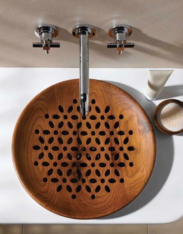 Handfat badrum bänkskåp design-trä dekorationer-sniderier VitrA