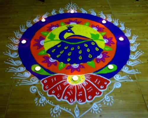 Σχέδια Peacock Rangoli για Diwali