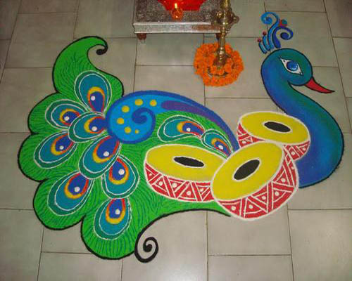 Peacock with Drums Rangoli Design