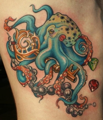 Sinisormitetut mustekala -eläinten tatuoinnit