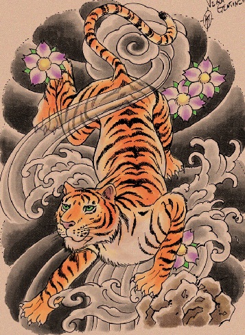 Ιαπωνικό σχέδιο τατουάζ ζώων τίγρης