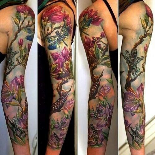 Kukka -taiteen täyshihainen tatuointi