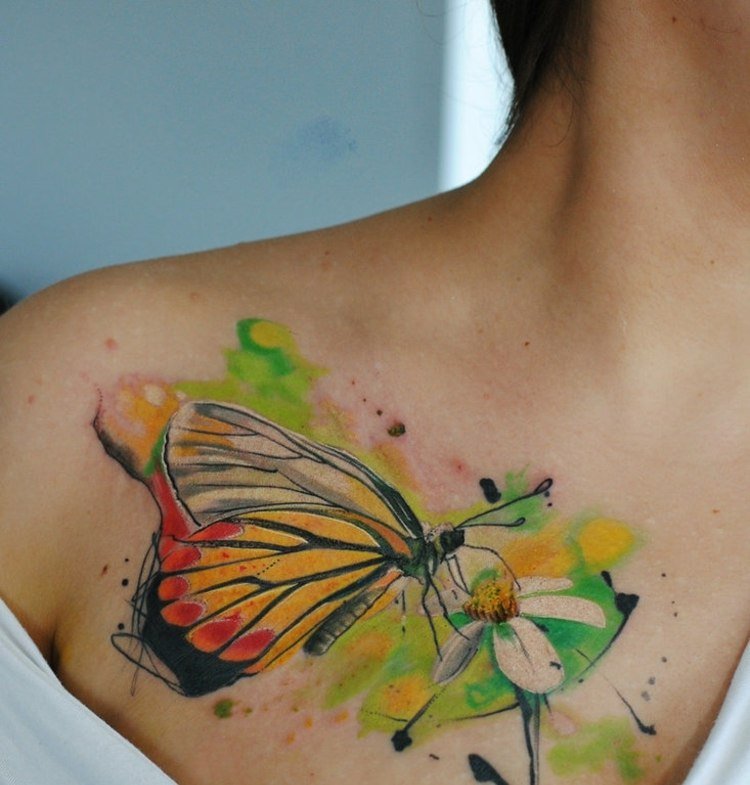 Flower-Tattoo-Designs-Shoulder-Butterfly-Woman