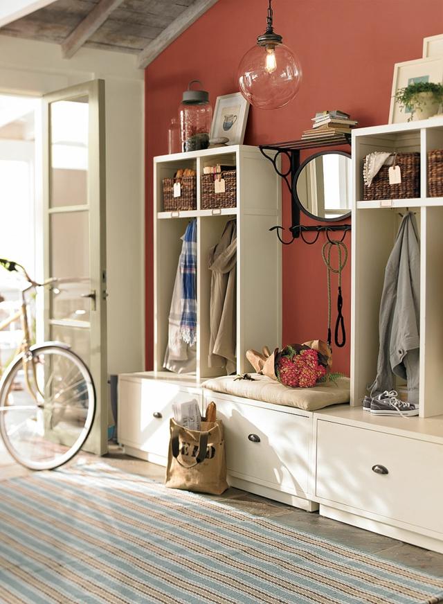 Idéer väggfärg rosa orange vita möbler