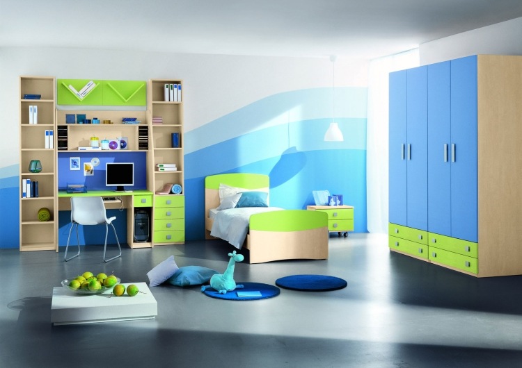 vägg-färger-idéer-barnrum-pojke-blå-grön-bang-möbel-dekoration