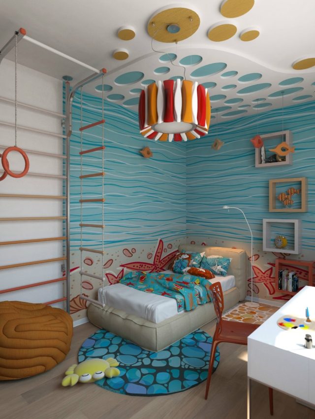 vägg-färger-idéer-barnrum-målning-undervattens-världsblått