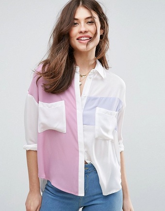Ροζ και λευκό γυναικείο πουκάμισο