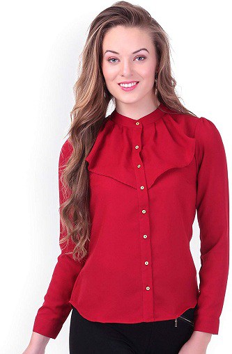 Πλήρες μανίκια κόκκινο απλό πουκάμισο για γυναίκες