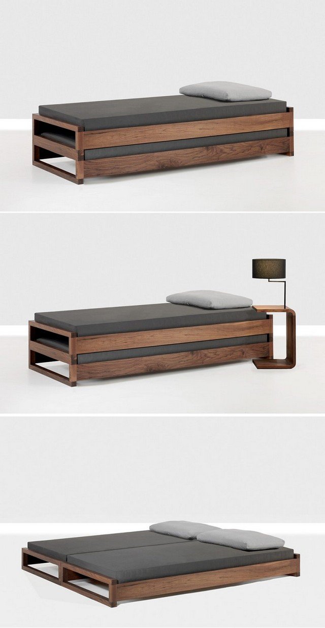 Nattbord cool design äkta trämöbler madrass grå