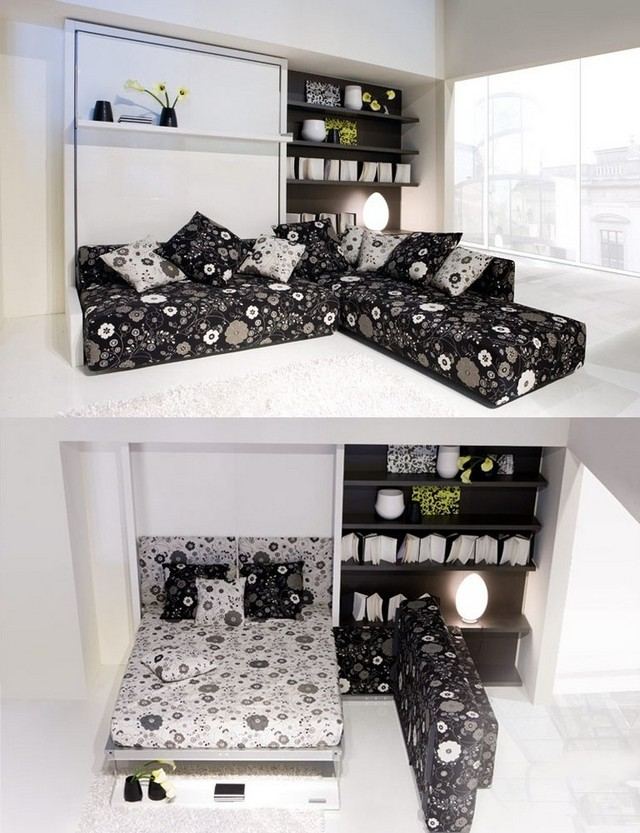 Design soffa hopfällbar säng inrättat litet rum begränsat boyta