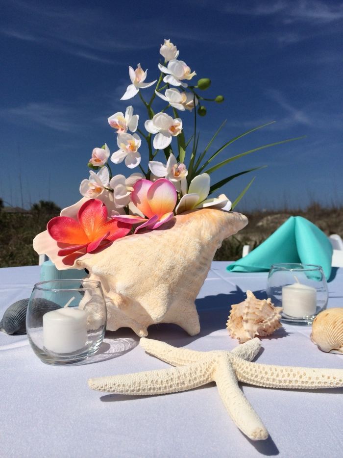 Deco-artikel-strand-bröllop-plast-blomma-skal-bröllop-idé