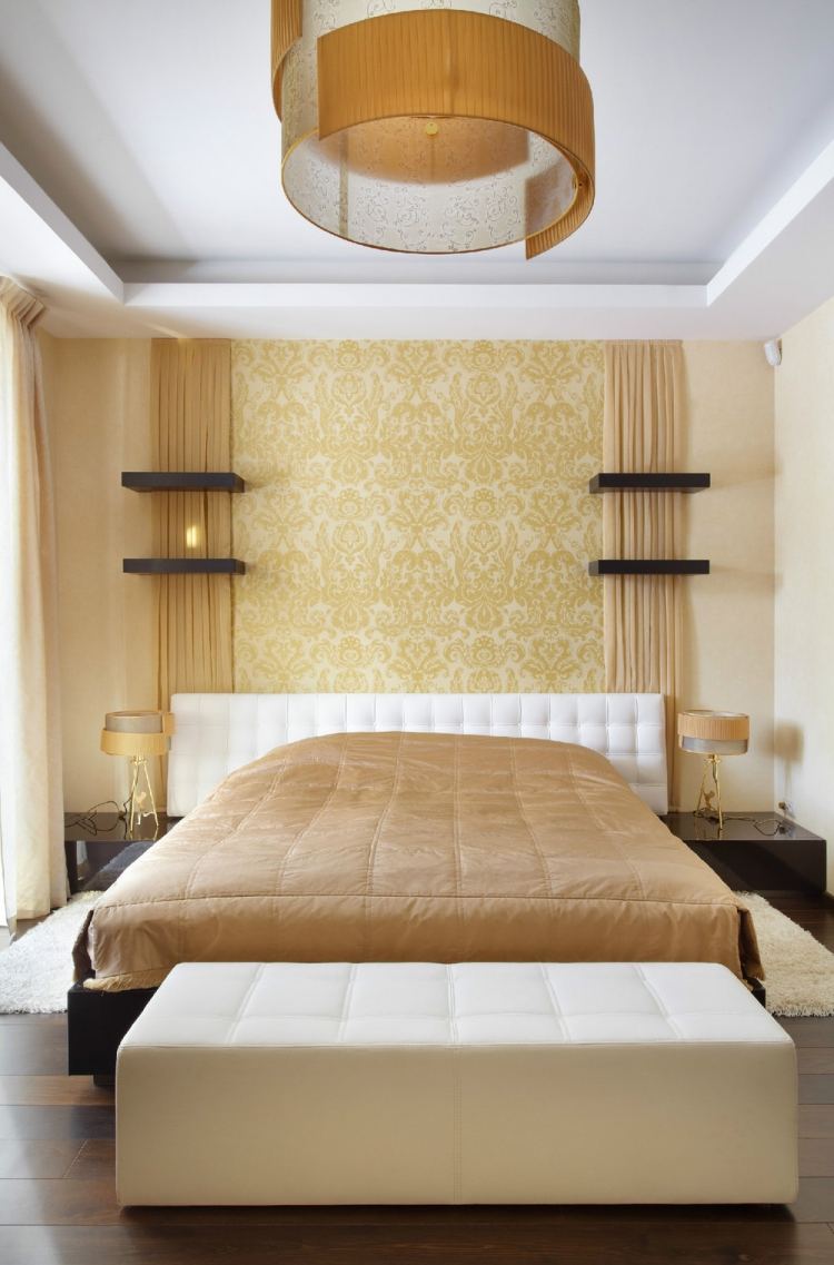 Färgidéer för sovrummet pastell gul-grädde-vägg-barock-tapeter-ockra-guld