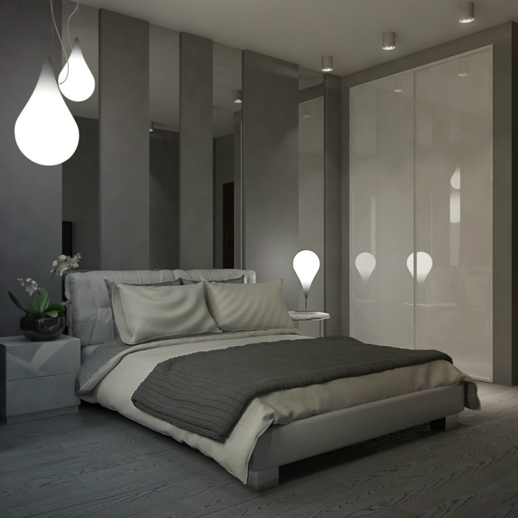 modern-sovrum-vägg-design-grå-vägg-måla-vägg-spegel-ränder