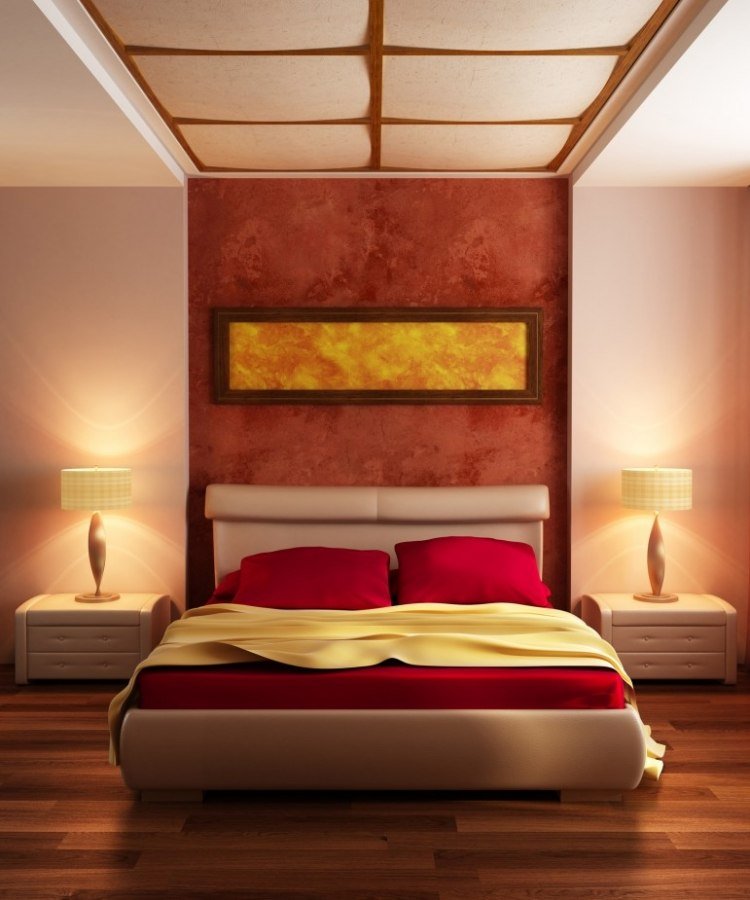 färgidéer-sovrum-väggar-design-dekorativ-gips-orange-terrakotta-färg-varm
