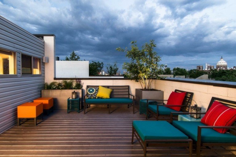 lounge sittgrupp modern turkos metall möbler idé takterrass