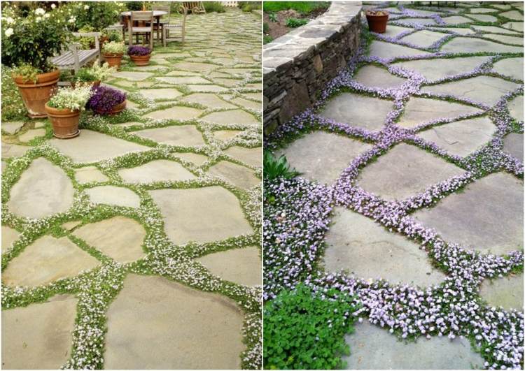 trädgårdsdesign-billig-idé-naturstenplattor-golv-markskydd-emellan