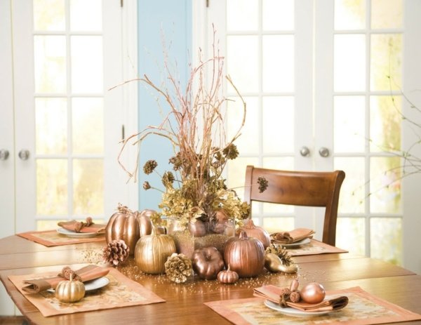 Pumpor festliga bordsdekorationer Thanksgiving day