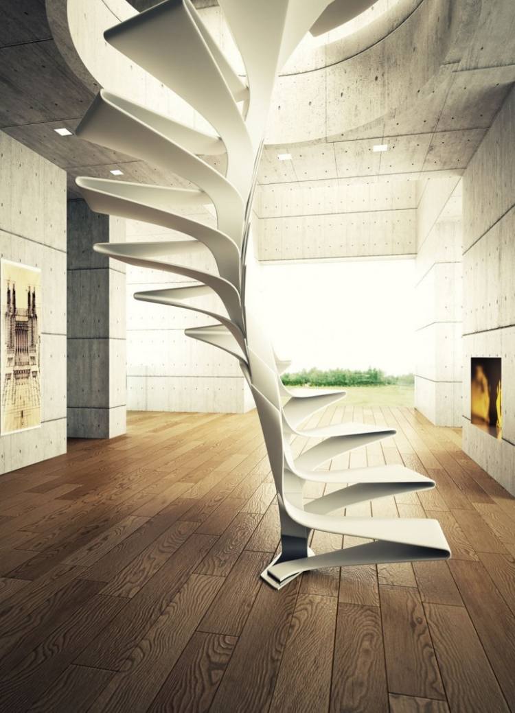 trappor-design-modern-vit-spiraltrappa-spiral-trä golvbetongtak