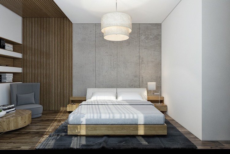 Moderna sovrumsdesignidéer-lameller-vägg-tak-grå