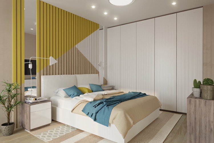 sovrum-design-idéer-moderna-lamell-vägg-vertikal-spegel-kombination-färg-mönster