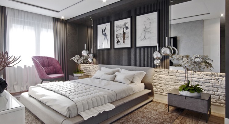 sovrum-design-idéer-moderna-lamell-vägg-grå-sten-kombination-led-remsor