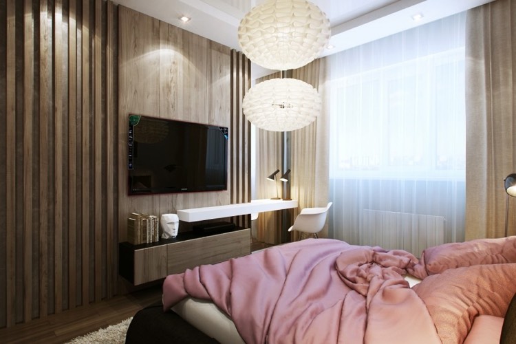 sovrum-design-idéer-modern-vägg-tv-trä-paneler-lamell-skrivbord
