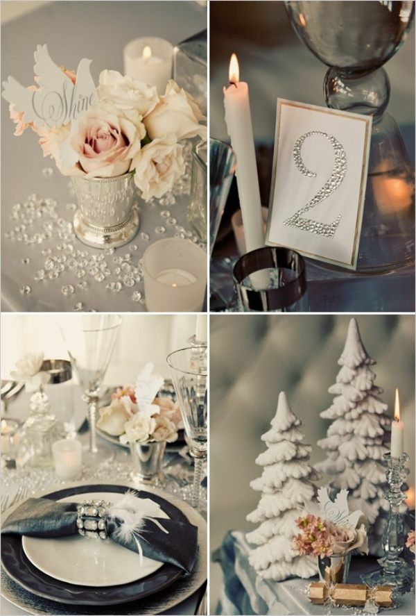 Rose bröllop bord dekorationer vintern tema