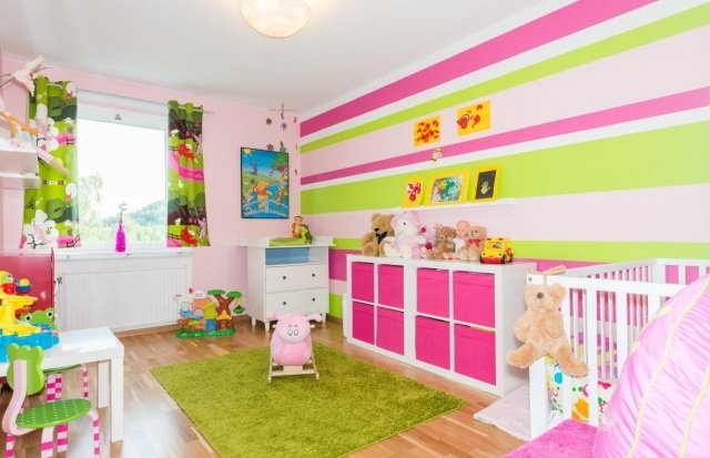 barnrum-flickor-uppsättning-färger-rosa-maj-grön-vit-möbler