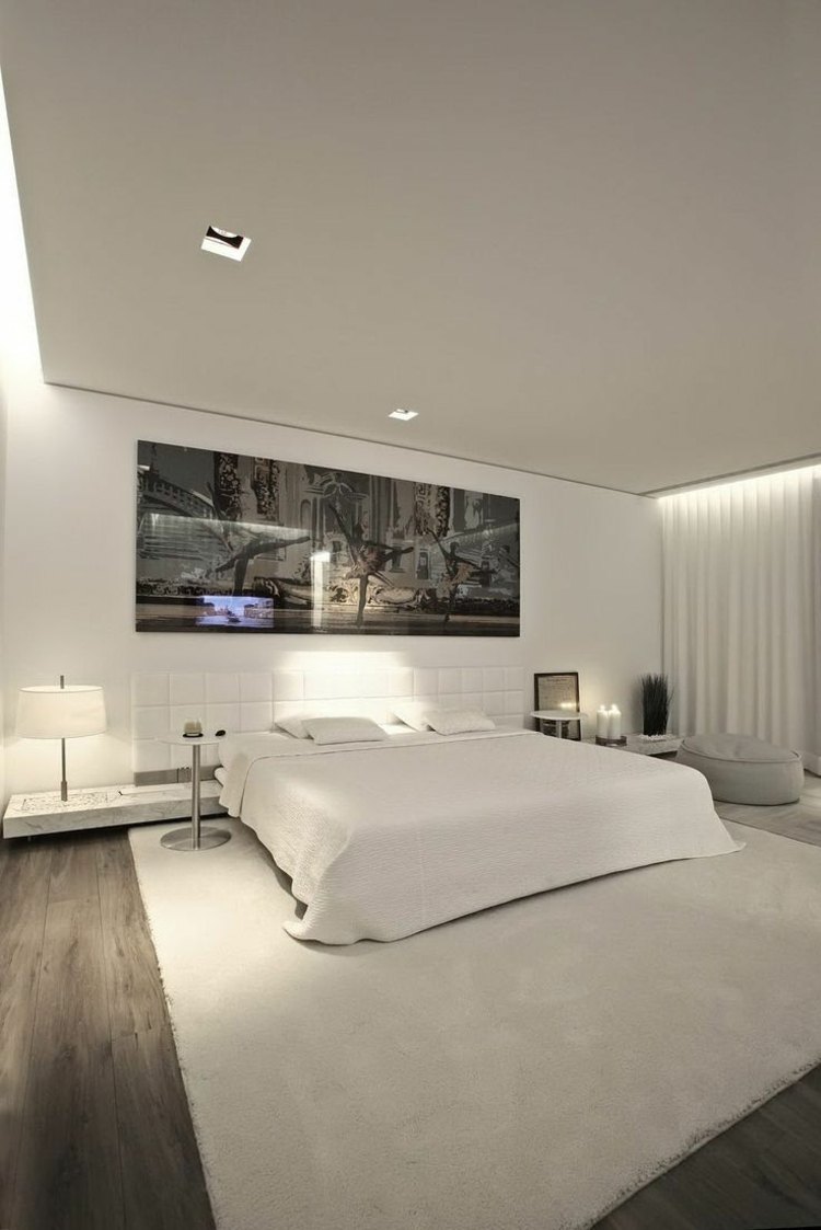 sovrum exempel vit inredning modernt golv grå laminat väggmålning