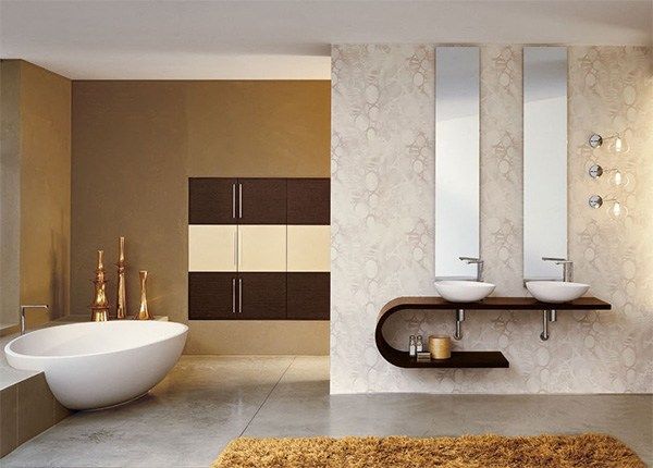 Designidéer för badrummet beige brun färgpalett milt mysigt