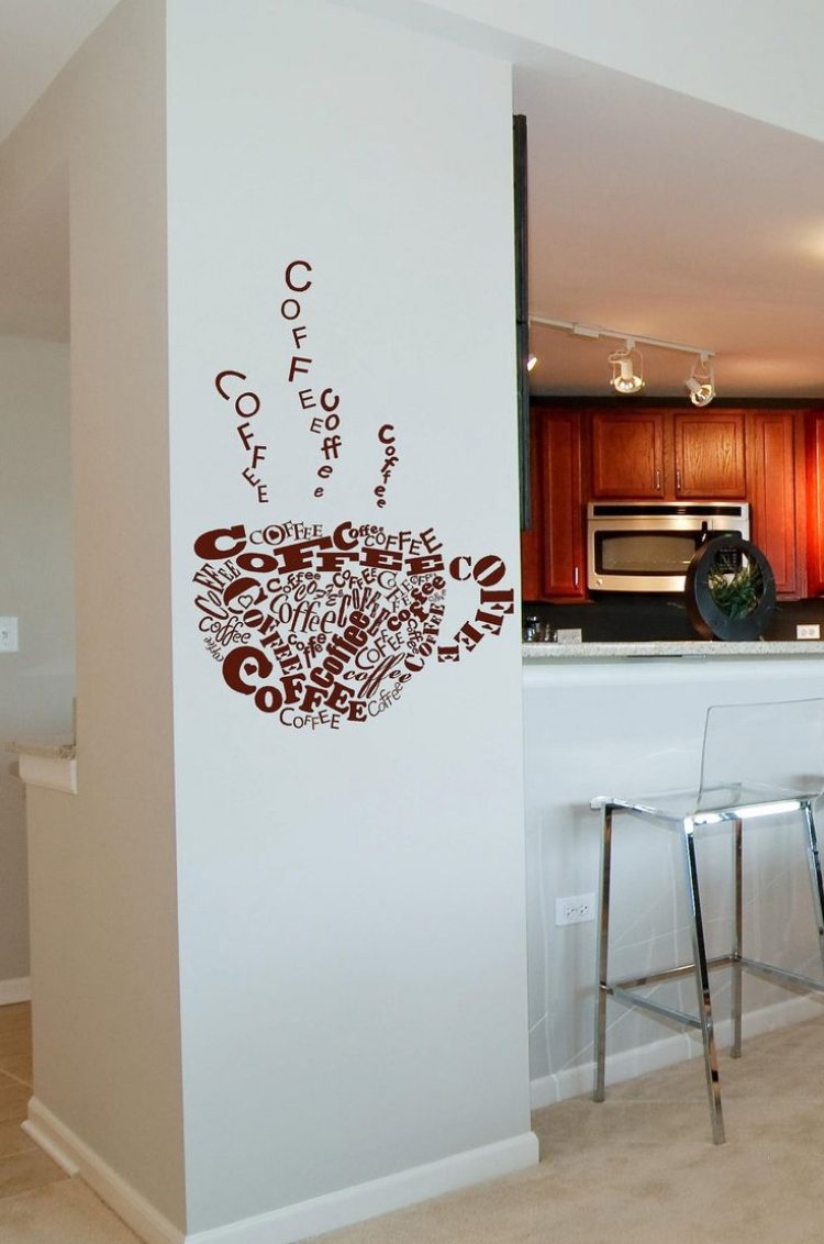 Kök design och dekoration idéer-kaffe-kopp-vägg-klistermärke-vit-målad-vägg