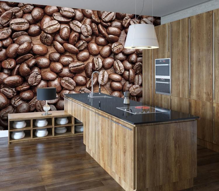 Kök-dekoration-kaffebönor-fototapet-trä kök