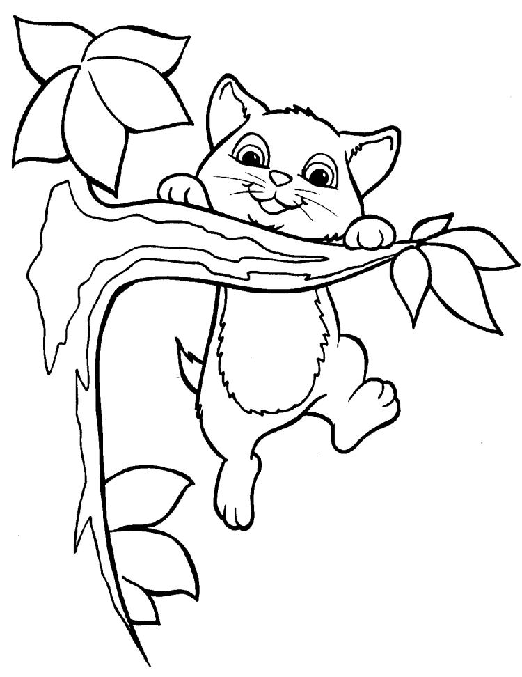 barn-färg-sidor-djur-katt-träd