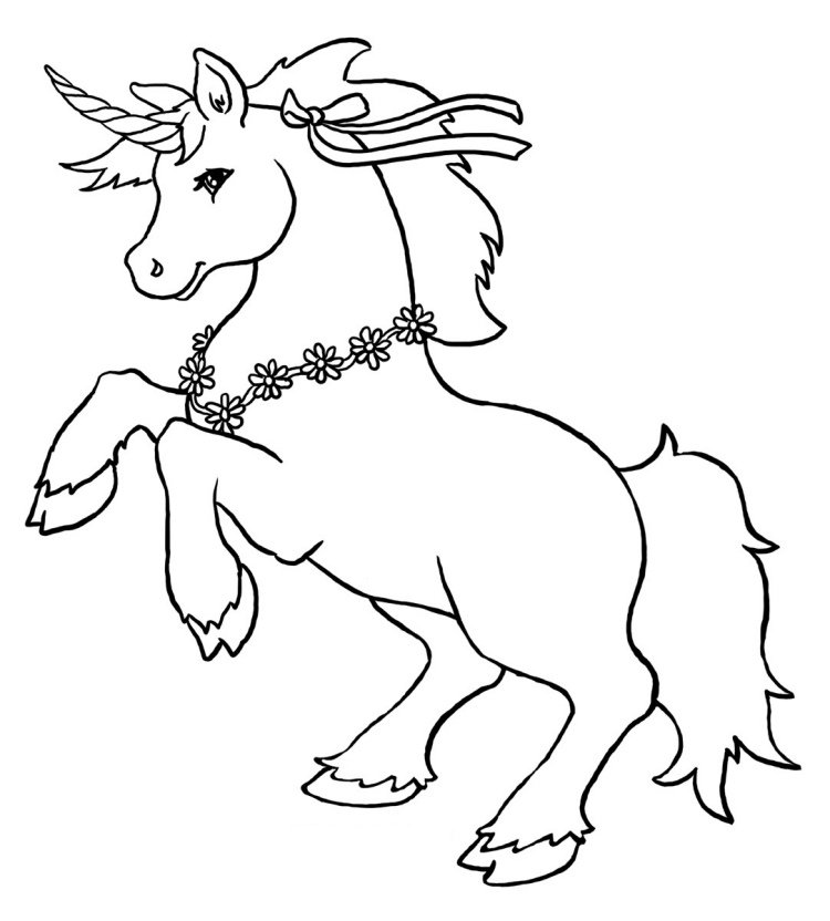 barn-färg-sidor-djur-enhörning-rosett