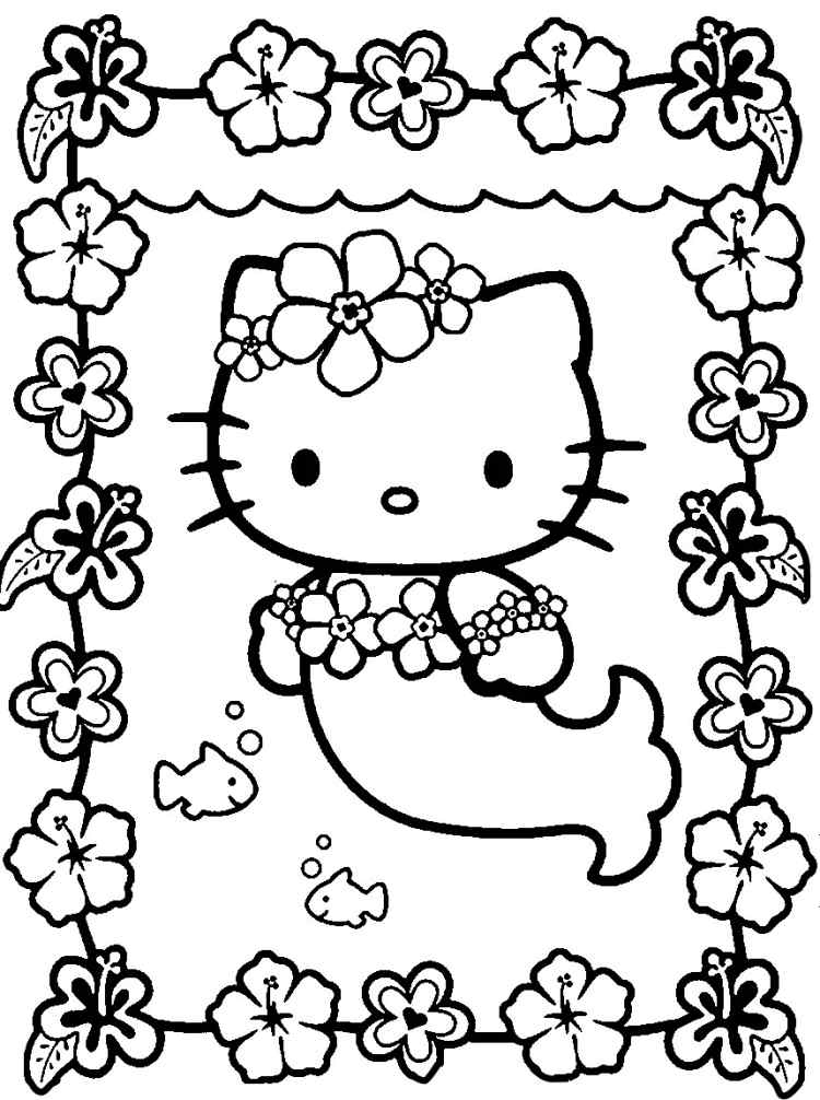 barn-målarbok-hello-kitty-hibiskus-blommor
