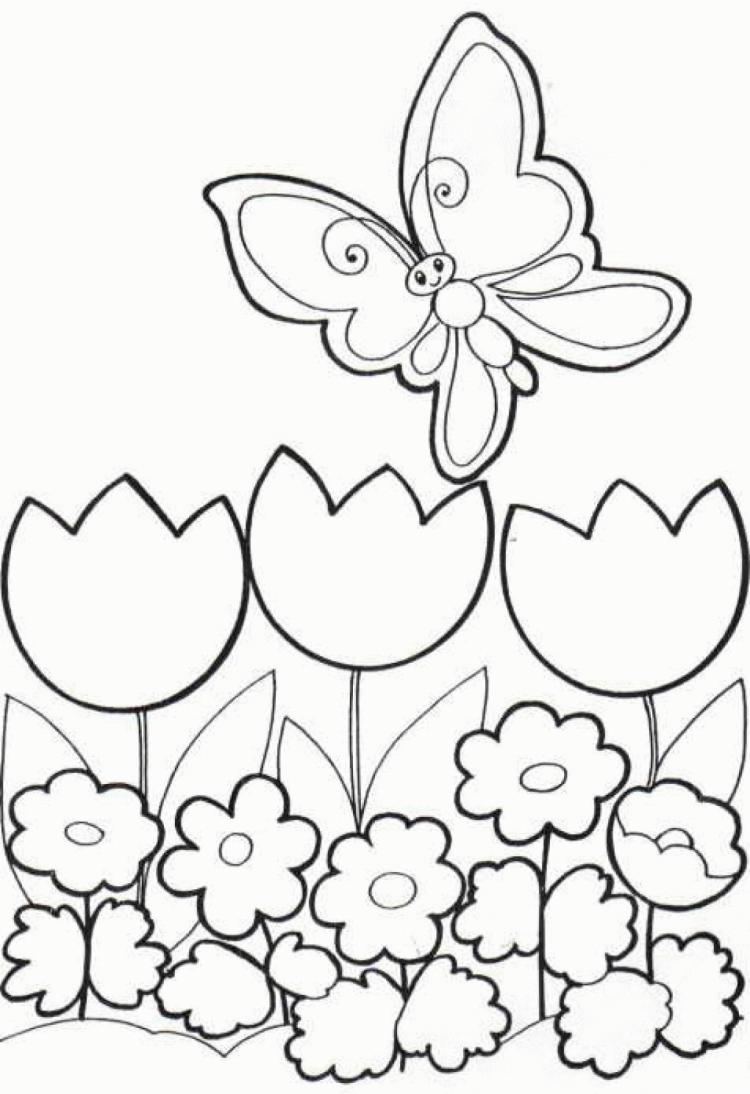barn-färg-sidor-djur-fjäril-blommor