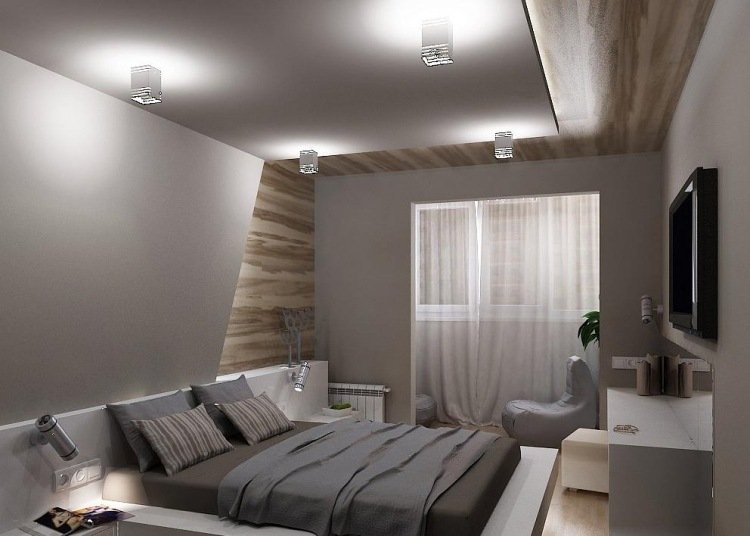 små sovrum-moderna-grå-trä-säng-integrerade-hyllor