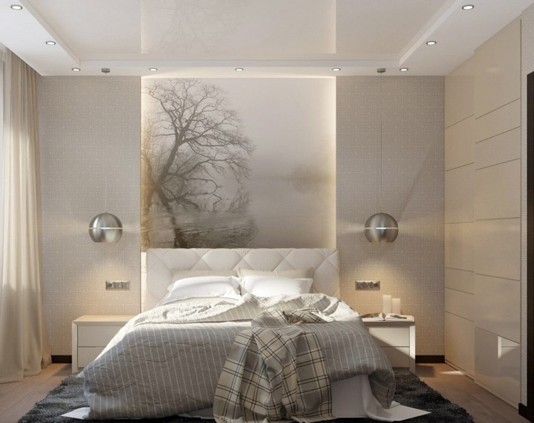små sovrum-modern-designad-beige-vit-belysning-hängande-lampor-infällda-spot-led-remsor