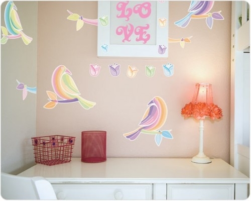 Neonfärg fågel design idéer barn väggbeklädnad