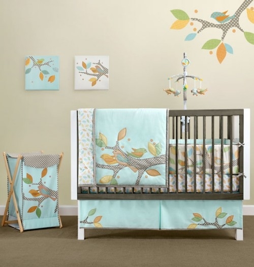 Bird tema design barnkammare sängkläder blå textil väggdekoration