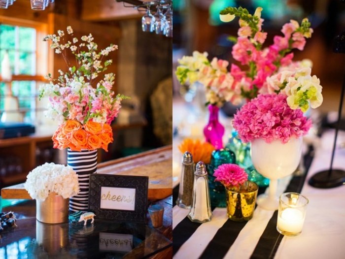 blomsterarrangemang-aromatisk-färgglad-randig-bordslöpare