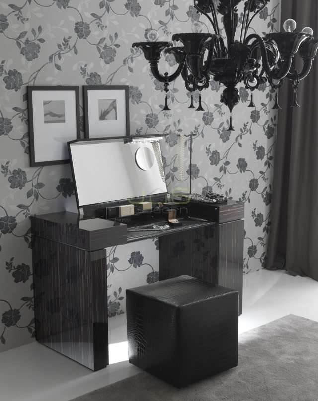 Toalettbord design högglans svart träkorn fällbar spegel Nightfly Rossetto möbler